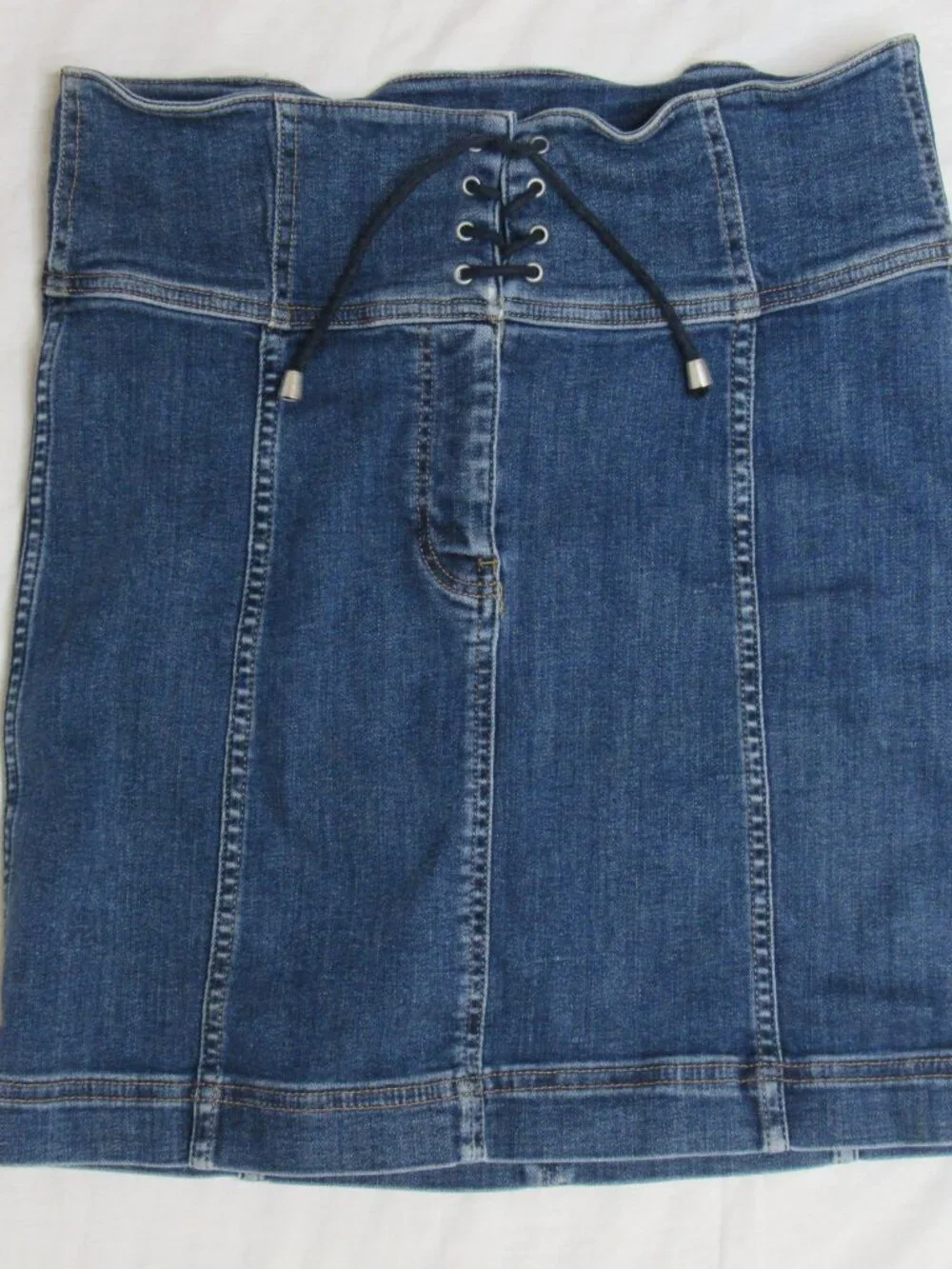 Free People Modern Femme Corset Lace Up Stretch Denim Mini Skirt Women's 8